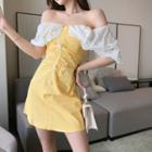 Eyelet Lace Off-shoulder Mini A-line Dress Yellow - One Size