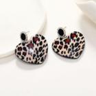 Heart Leopard Print Resin Alloy Dangle Earring 1 Pair - Black & Red & Beige - One Size