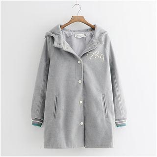 Embroidery Hooded Woolen Button Coat