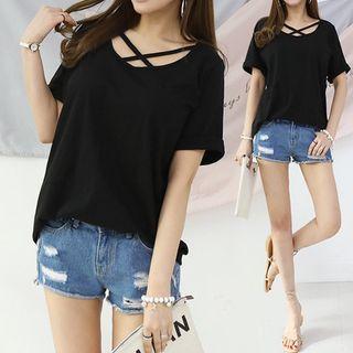 Cross-neck Plain T-shirt