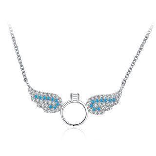 925 Sterling Silver Elegant Fashion Angel Wings Pendant Necklace With Blue Austrian Element Crystal Silver - One Size