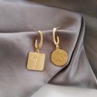 Embossed Disc Asymmetrical Alloy Dangle Earring 1 Pair - Gold - One Size