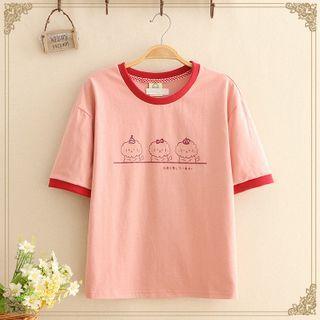 Contrast-trim Dog Print Short-sleeve Tee