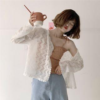 Open-front Eyelet-knit Light Cardigan