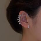 Faux Pearl Rhinestone Alloy Cuff Earring 1 Pc - Silver - One Size