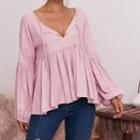 Puff Sleeve V-neck Tie-front Blouse