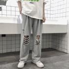 High-waist Ripped Loose Fit Pants