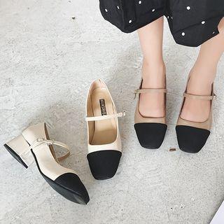 Faux Leather Panel Mary Jane Flats