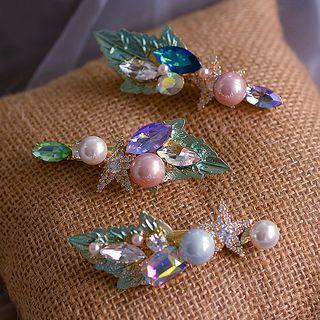 Set Of 3: Wedding Faux Pearl Hair Clip Set Of 3 - Gold - One Size