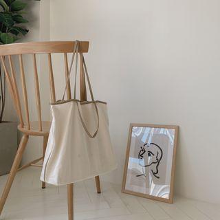 Piped Cotton Shopper Bag Beige - One Size