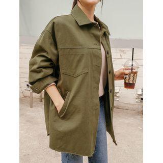 Fray-hem Military Shirt Jacket