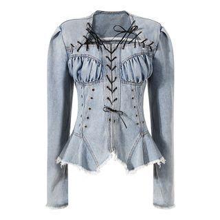 Long-sleeve Lace-up Denim Top