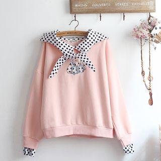 Cat Tie Neck Hoodie Pink - One Size