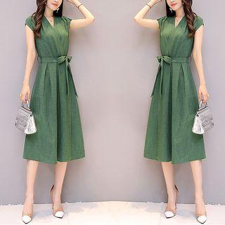 Cap-sleeve A-line Midi Dress