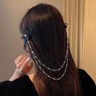 Faux Pearl Ribbon Hair Clip 1 Pc - Silver - One Size