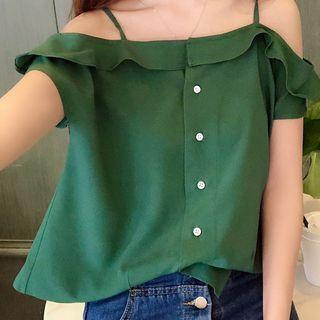 Off Shoulder Frilled Short-sleeve Blouse