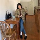Single-breasted Wool Blend Plaid Blazer Khaki - One Size