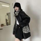 Reversible Faux Leather Leopard Print Fluffy Jacket