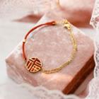 Chinese Character Print Bracelet Gold & Red - One Size