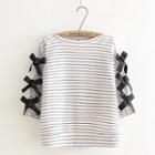 Long-sleeve Lace-up Striped Top