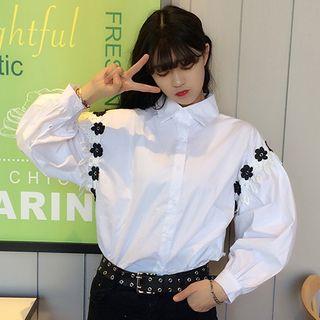 Crochet Lace Applique Lantern-sleeve Shirt