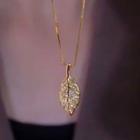 Leaf Rhinestone Pendant Stainless Steel Necklace Gold - One Size