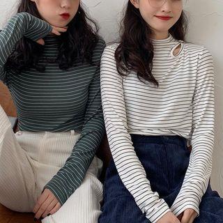Striped Slim-fit Mock Neck Top