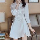Ruched 3/4-sleeve A-line Mini Dress