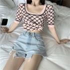 Short-sleeve Pattern Printed Knit Top