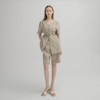 Pintuck High-rise Linen Bermuda Shorts