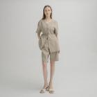 Pintuck High-rise Linen Bermuda Shorts