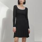 Square-neck Contrast-trim Knit Dress