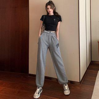 Crop T-shirt / Dual-waistline Harem Pants