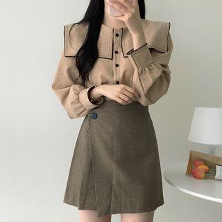 Contrast Trim Shirt / Plaid Mini Skirt