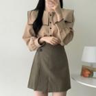 Contrast Trim Shirt / Plaid Mini Skirt