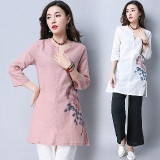 3/4-sleeve Floral Tunic