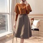 Set: Ruffle Knit Top + Patterned A-line Skirt