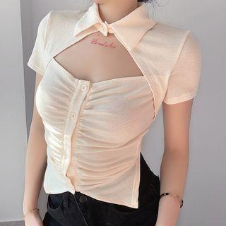 Short-sleeve Cut-out Button-up T-shirt