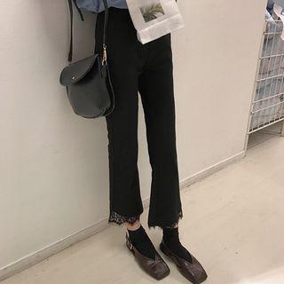 Cropped Lace Hem Boot Cut Pants