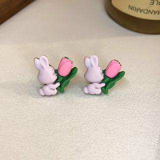 Rabbit Tulip Alloy Earring 1 Pair - Pink - One Size