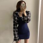 Set: Plaid Shirt + Spaghetti Strap Mini Dress