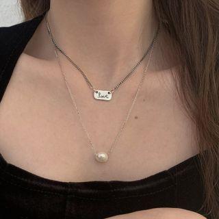 Freshwater Pearl Pendant Sterling Silver Necklace / Tag Pendant Sterling Silver Necklace