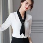 3/4-sleeve Contrast Trim Shirt / Dress Pants / Mini Pencil Skirt
