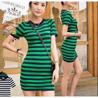 Striped Short-sleeve Knit Dress
