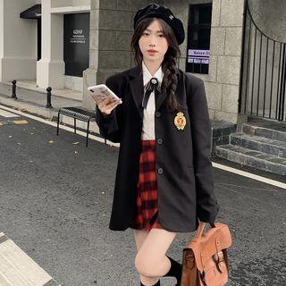 Logo Single-breasted Blazer / Shirt / Plaid Mini A-line Skirt