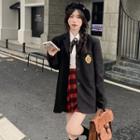 Logo Single-breasted Blazer / Shirt / Plaid Mini A-line Skirt