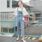 Off-shoulder Elbow-sleeve Top / Denim Jumper Pants / Set