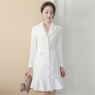 Ruffle-hem Faux-pearl Buttoned Coat