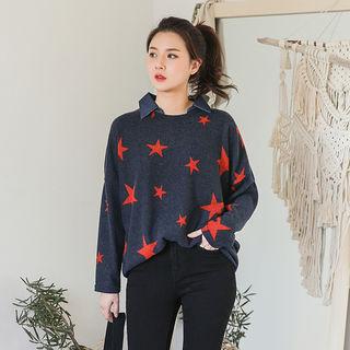 Star Pattern Collared Long T-shirt