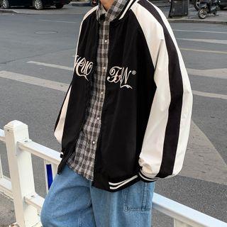 Two Tone Lettering Zipped Jacket